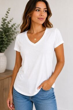 A New Day Women’s Small White V-Neck Short Sleeve T-Shirt
